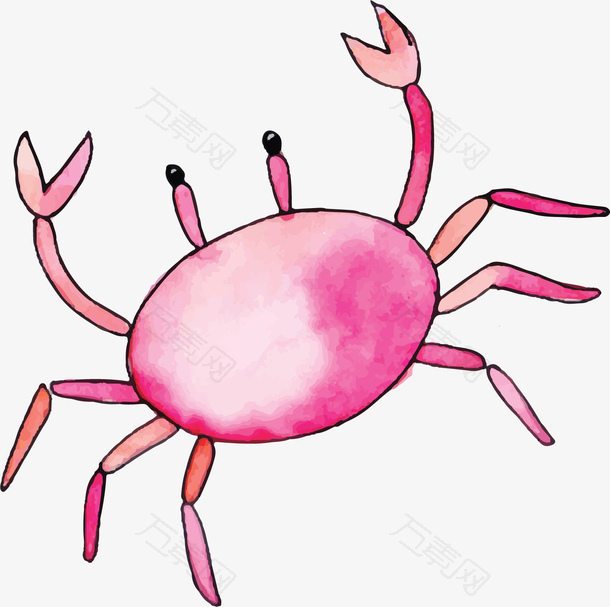 粉色手绘水彩螃蟹