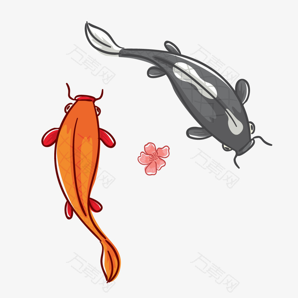 日本日手绘鲤鱼小插图