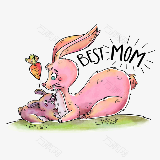 母亲节手绘兔子插画设计