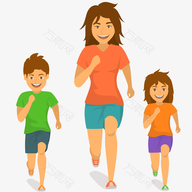 妈妈和孩子跑步矢量插画