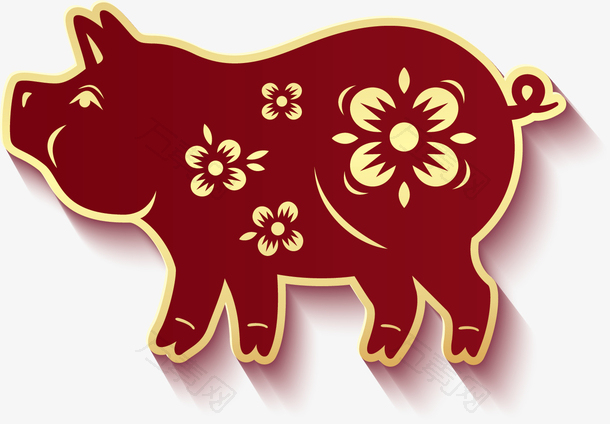 新年猪年剪纸装饰图案