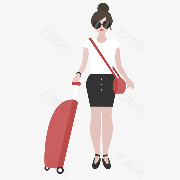 拉行李箱的美女旅行人物矢量素材