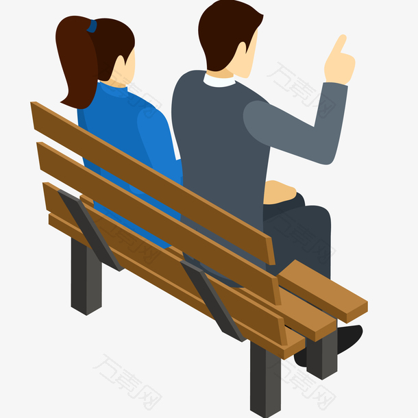 夫妻坐长木椅聊天插画