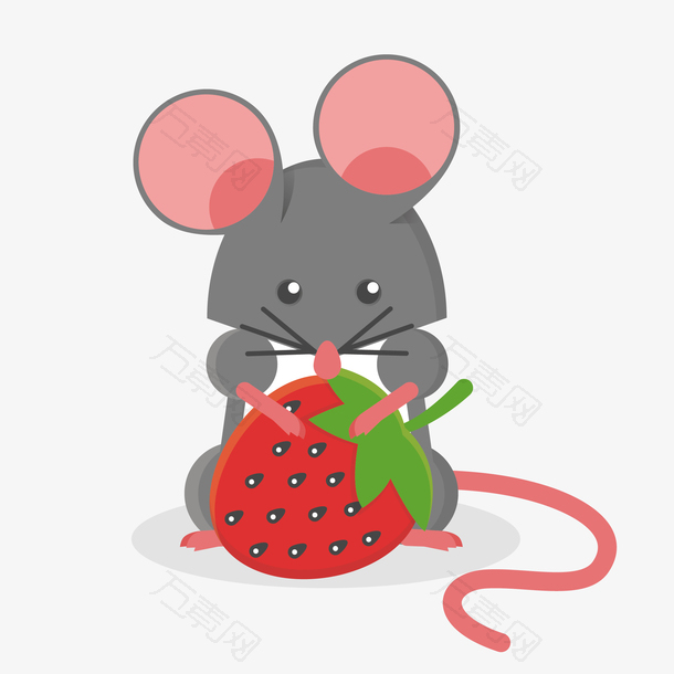 灰色可爱卡通设计老鼠吃东西