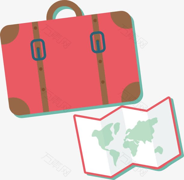 留学旅行创意红色箱包地图图标矢