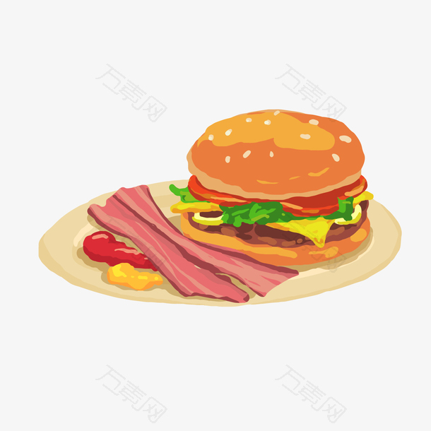 彩色水墨创意汉堡食物元素