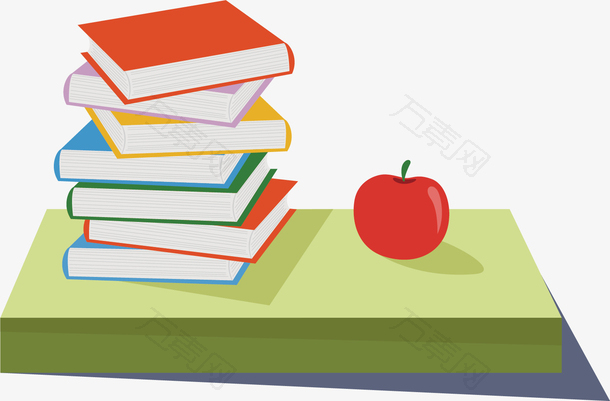 矢量图桌子上的书本和苹果