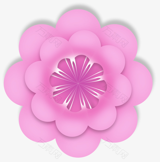 微立体粉色剪纸花朵元素