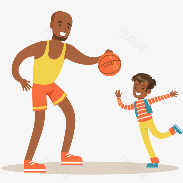 父亲和儿子打篮球插画