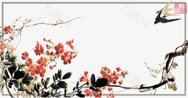 传统中国风古典花鸟草纸背景海报