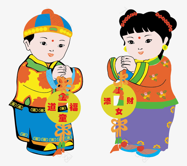 春节元素新年传统文化发财童子