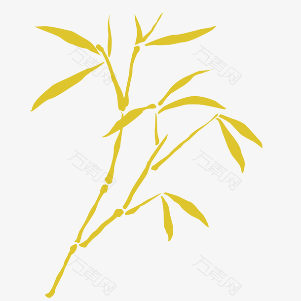 一根唯美的金黄色竹子带竹叶矢量