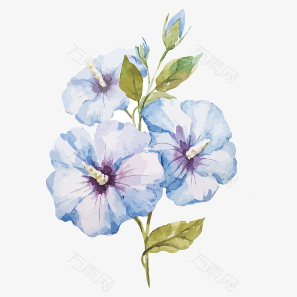 手绘蓝色清新母亲节花朵装饰