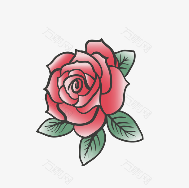 手绘玫瑰花植物矢量图