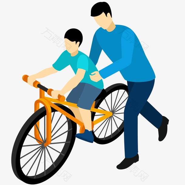 父亲教儿子骑单车插画