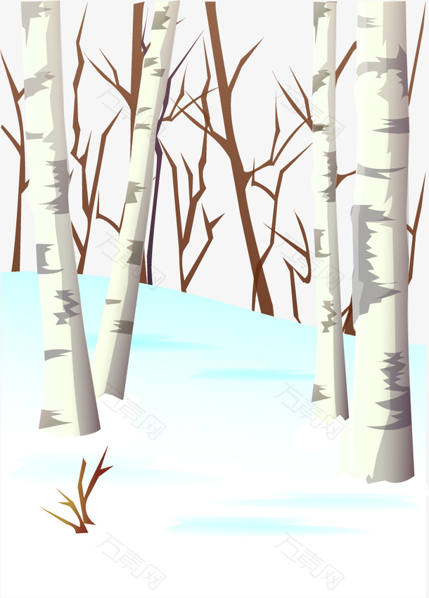 矢量手绘冬季树林