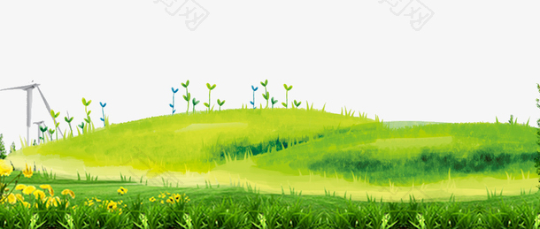 手绘绿色小清新草坪