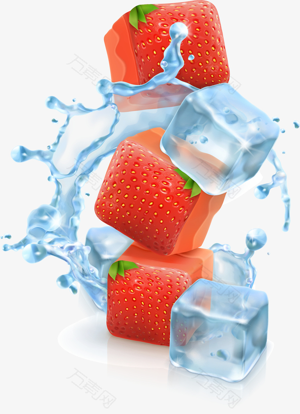 草莓冰块水花装饰图案