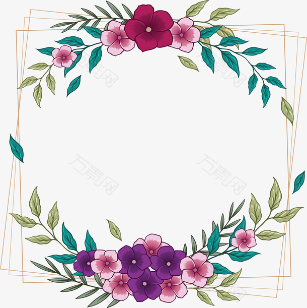 粉紫色婚礼花藤边框