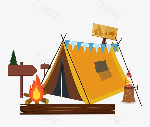 暑期夏令营帐篷篝火插画