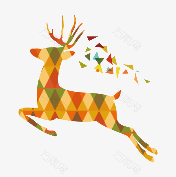 时尚七彩的小鹿剪影矢量素材