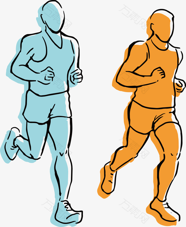 卡通线描马拉松赛跑步男运动员矢
