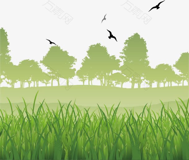 绿色草地自然风景矢量素材