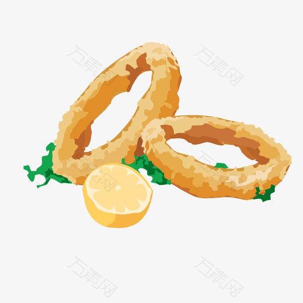黄色圆弧鱿鱼圈食物元素