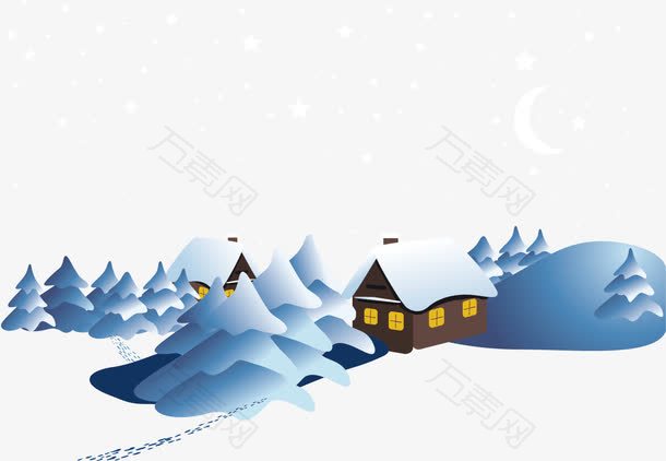 夜晚村庄雪景