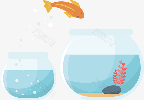 金鱼跳跃两个鱼缸卡通浅蓝金鱼鱼