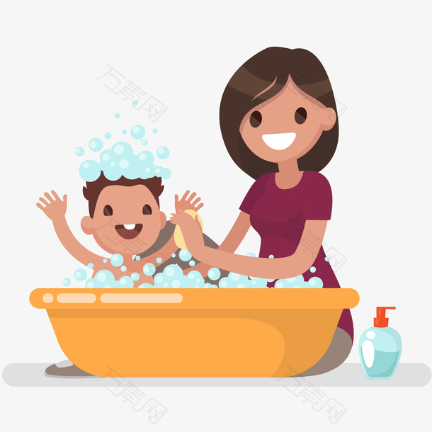 妈妈给宝宝洗澡插画