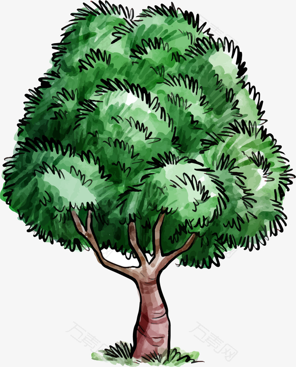 环保效果图手绘水彩树设计元素