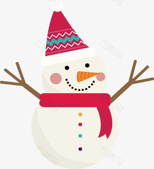 圣诞节戴帽子围巾的可爱雪人