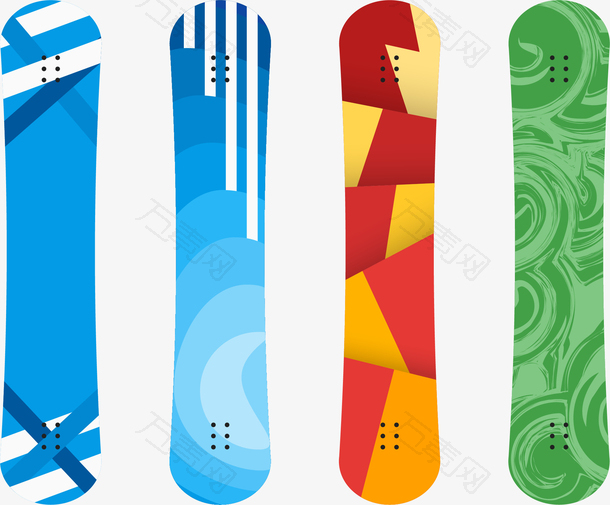 四个彩色滑雪板