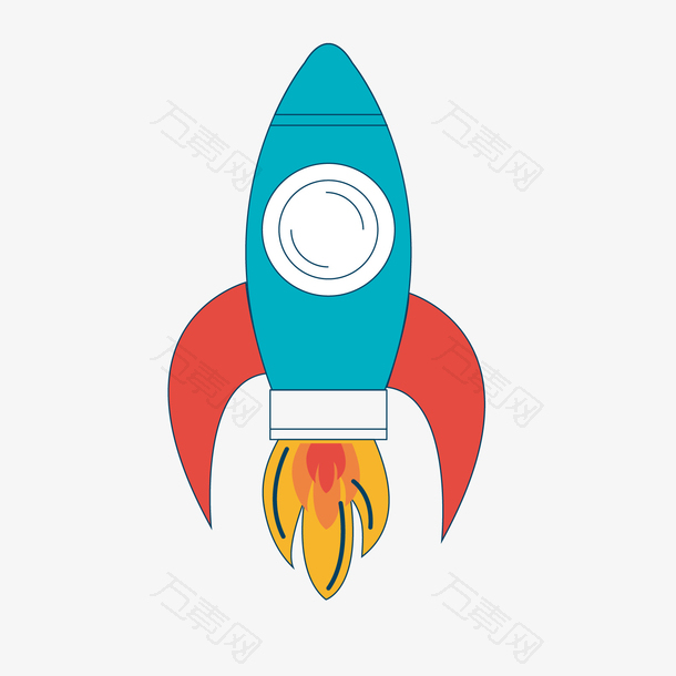 蓝红色发射的火箭模型