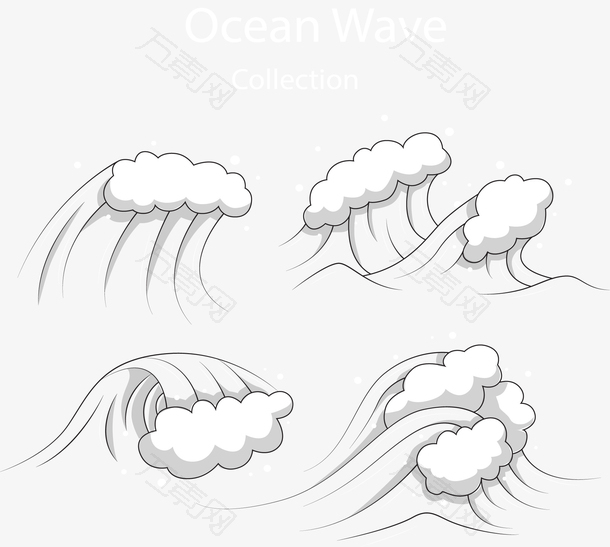 4款手绘动感海浪矢量素材