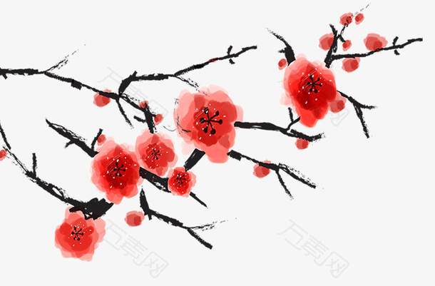 红色中国风手绘梅花