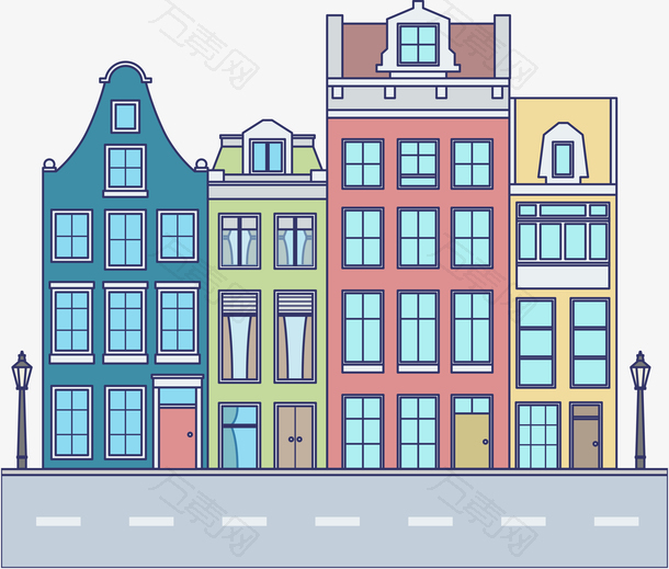 彩色城市高楼建筑房屋图