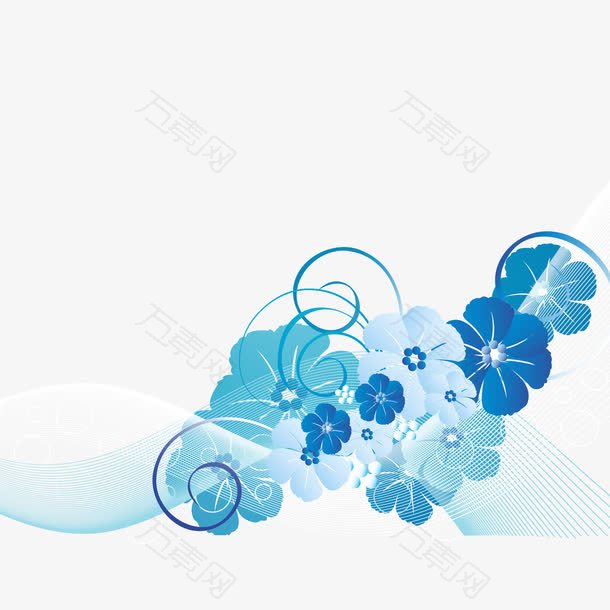 蓝色花朵与动感线条矢量素材