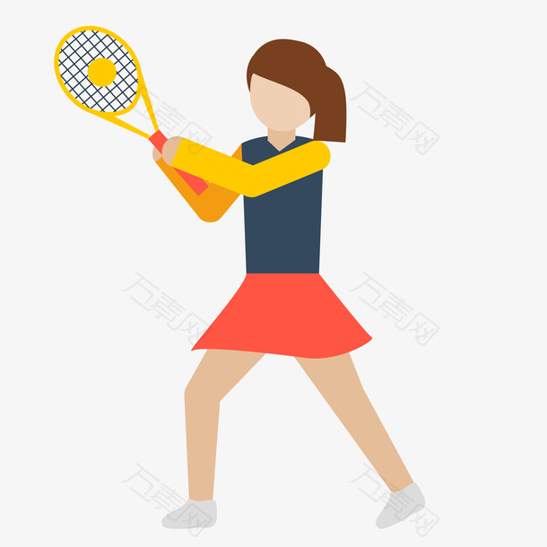 卡通打网球的女性人物