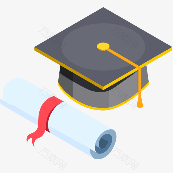 学士帽和毕业证书3D立体插画