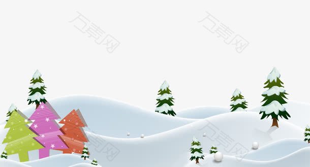 卡通雪山树木