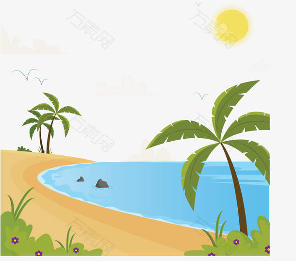 美丽海边沙滩椰子树