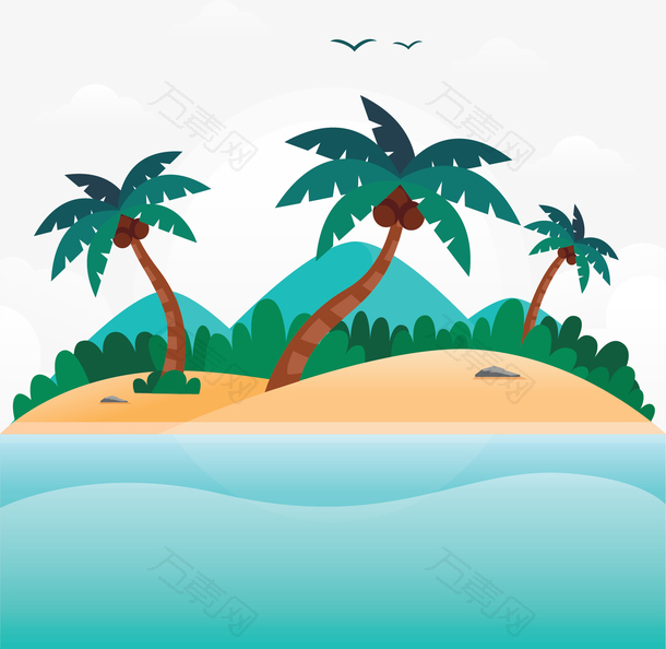 夏季海边椰子树沙滩