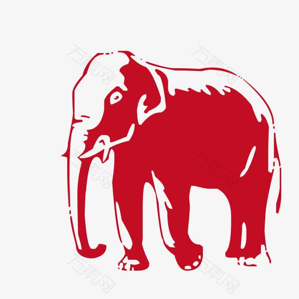 红色大象木刻版画
