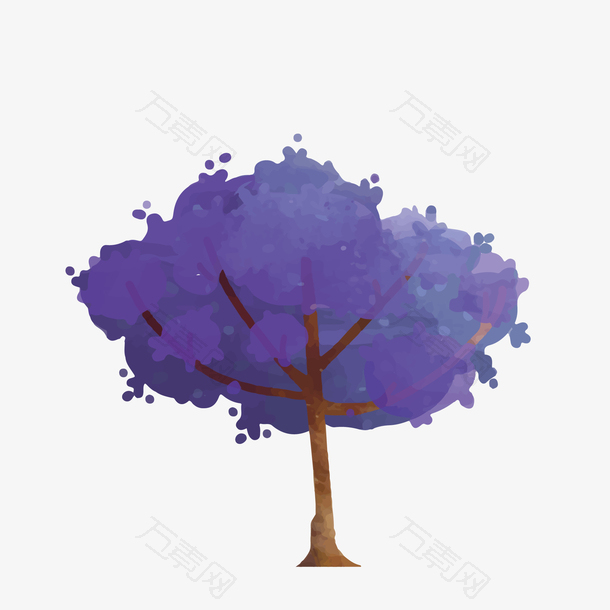 矢量浪漫紫色水粉手绘树