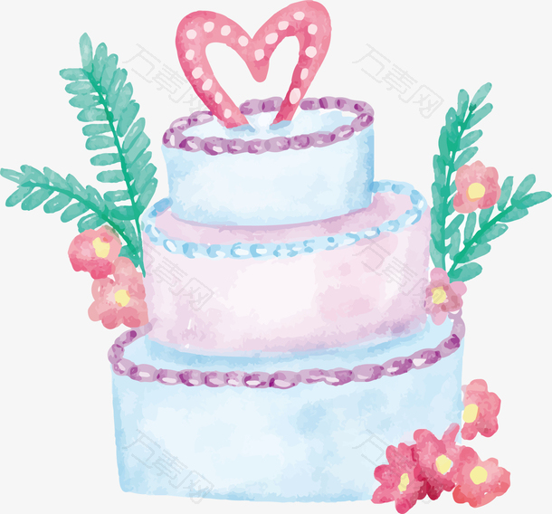 水彩浪漫爱心蛋糕