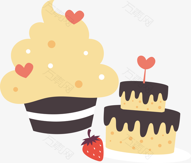 草莓蛋糕冰激凌卡通蛋糕生日素材