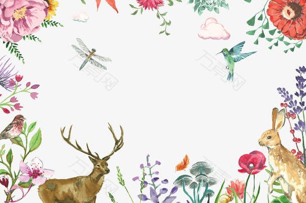 水墨动物花朵边框背景