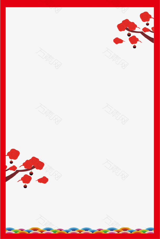 红色中国风花朵矩形边框